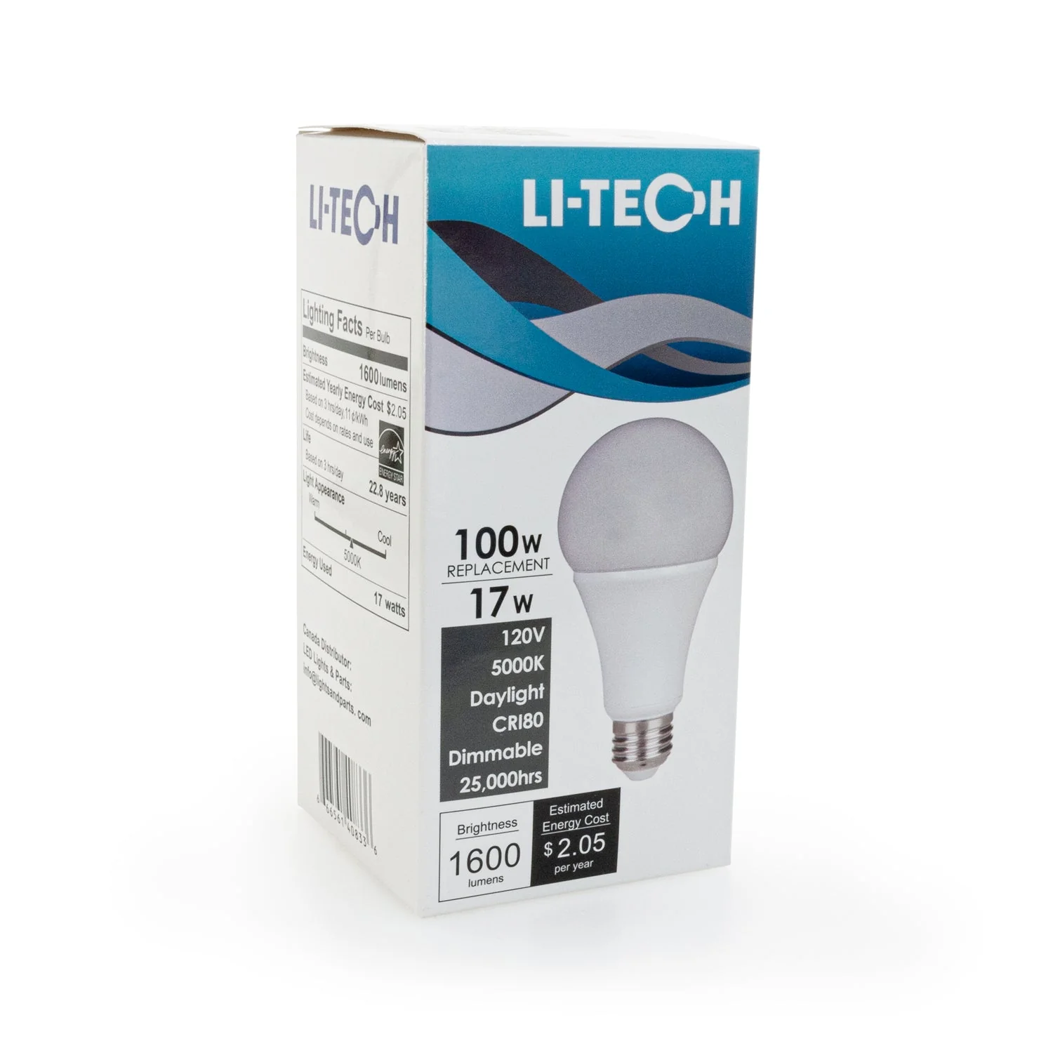 Li-Tech A21 LED Bulb, 120V 17W Equivalent 100W 5000K(Daylight)