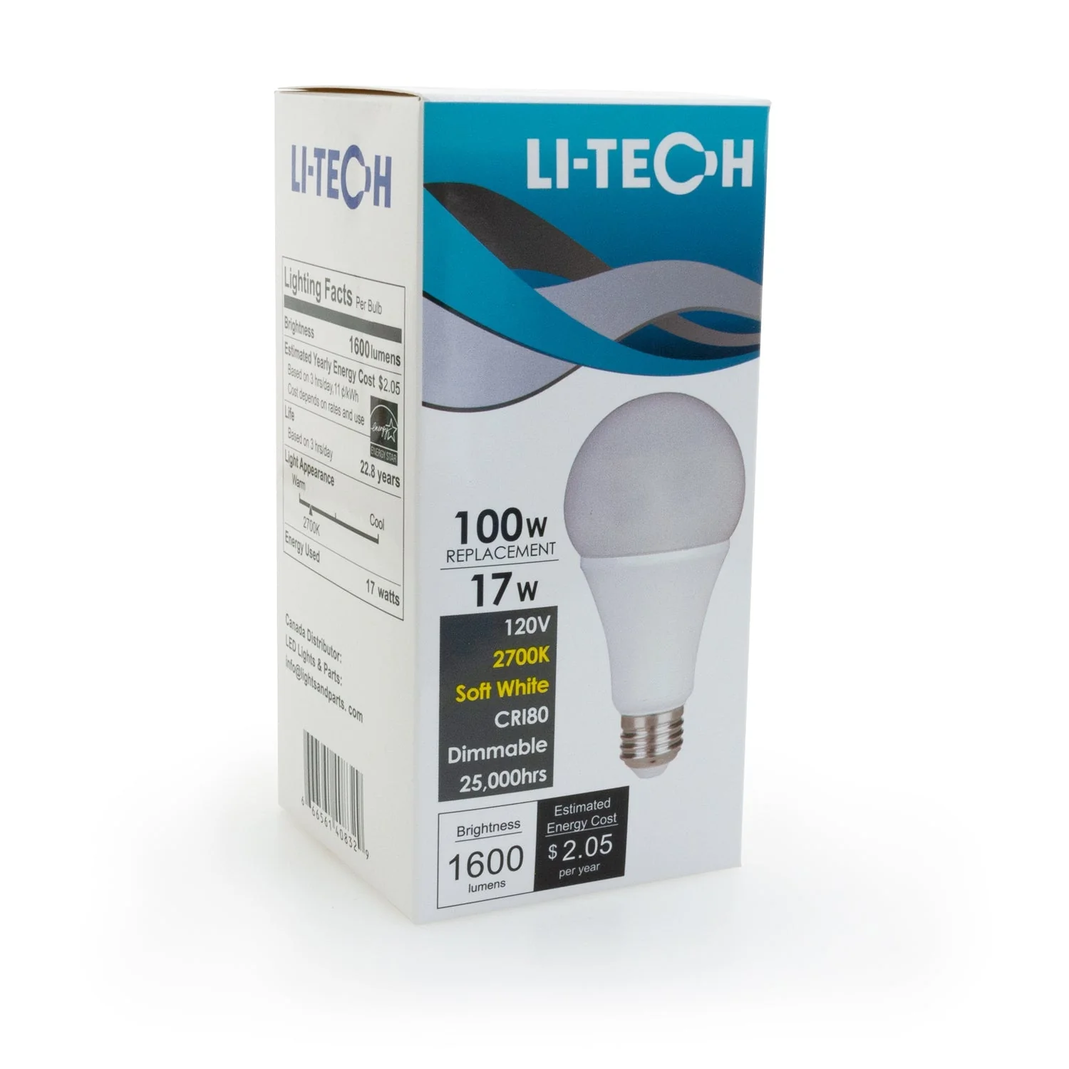 Li-Tech A21 LED Bulb, 120V 17W Equivalent 100W 2700K(Soft White)