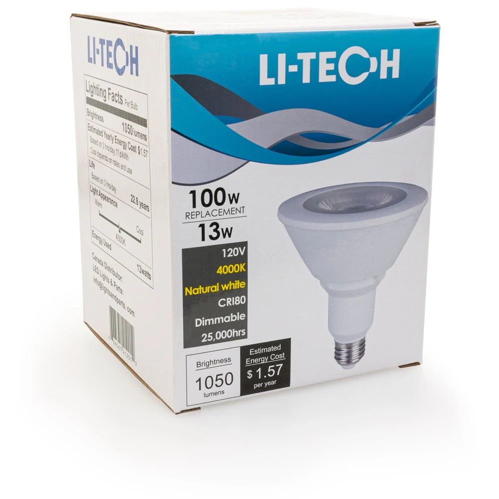 Li-Tech PAR38 LED Bulb, 120V 13W Equivalent 100W 4000K(Natural White)