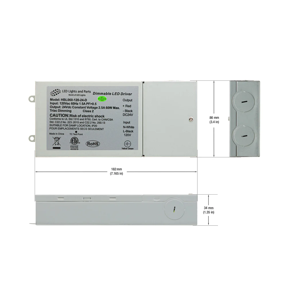 HBL060-120-24-D Metal Case Constant Voltage LED Driver, 24V 2.5A 60W - Image 2