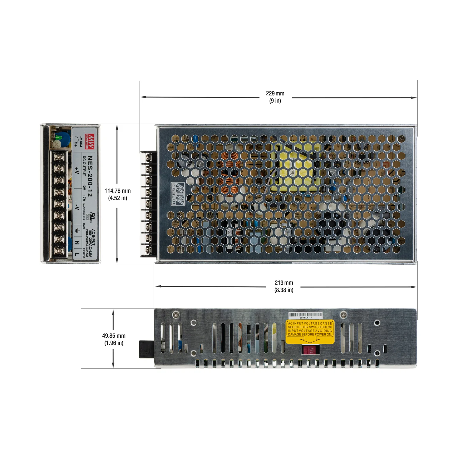 Mean Well NES-200-12 Metal Case Non-Dimmable LED Driver, 12V 17A 204W - Image 2