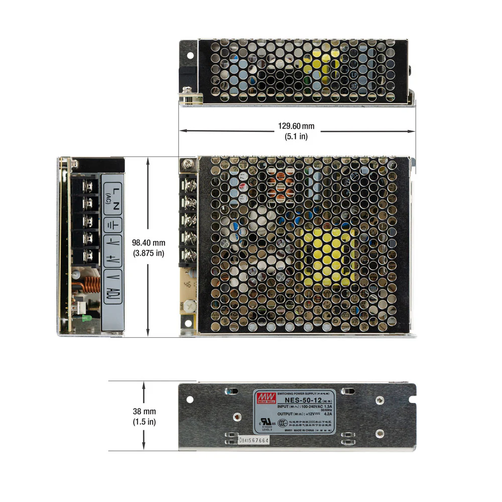 Mean Well NES-50-12 Metal Case Non-Dimmable LED Driver, 12V 4.2A 50W - Image 2