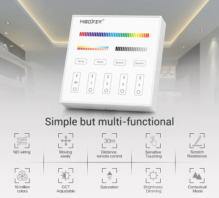 Mi-Light B4 4-Zone RGB+CCT Smart Touch Panel Remote Controller - Image 6