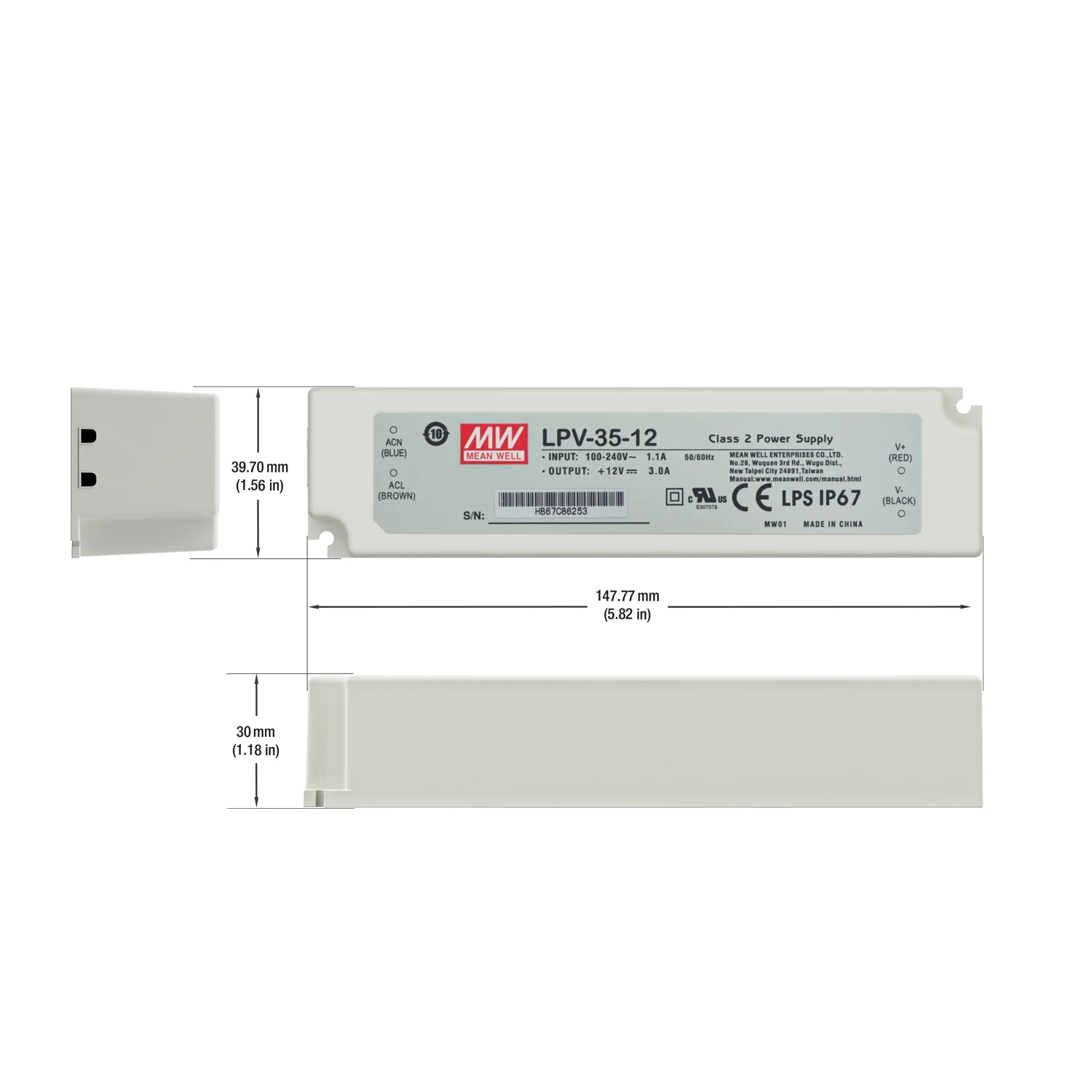 Mean Well LPV-35-12 Non-Dimmable LED Driver, 12V 3A 35W - Image 2