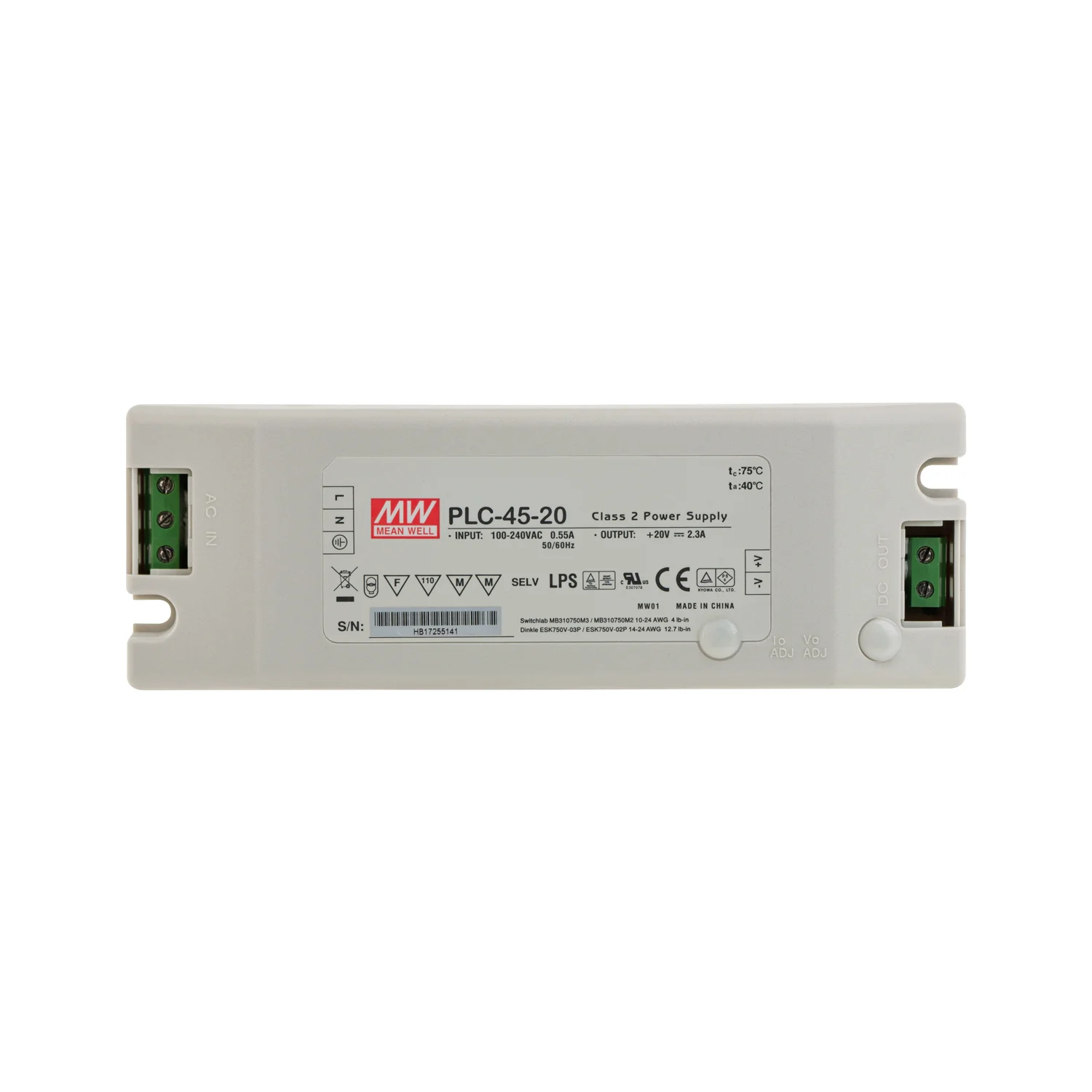 Mean Well PLC-45-20 Non-Dimmable LED Driver, 20V 2.3A 45W - Image 4