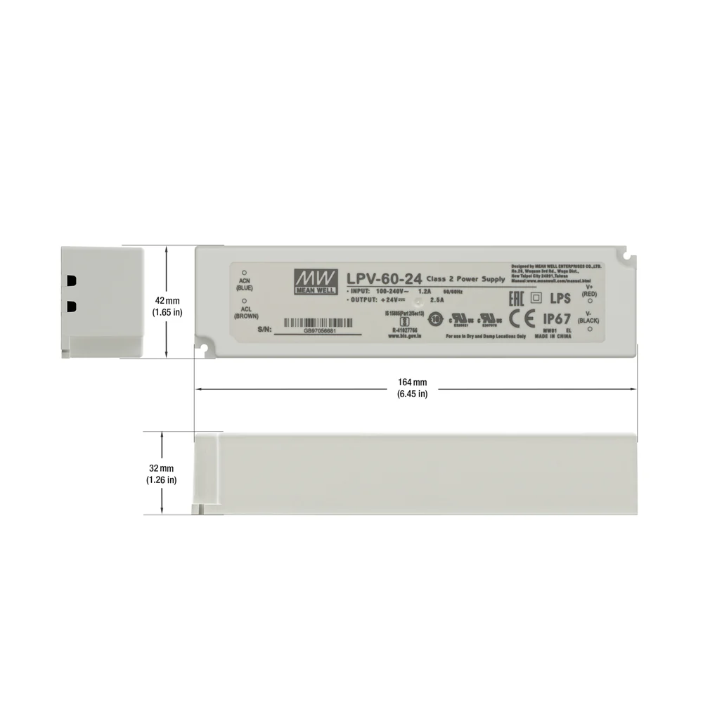 Mean Well LPV-60-24 Non-Dimmable LED Driver, 24V 2.5A 60W - Image 2
