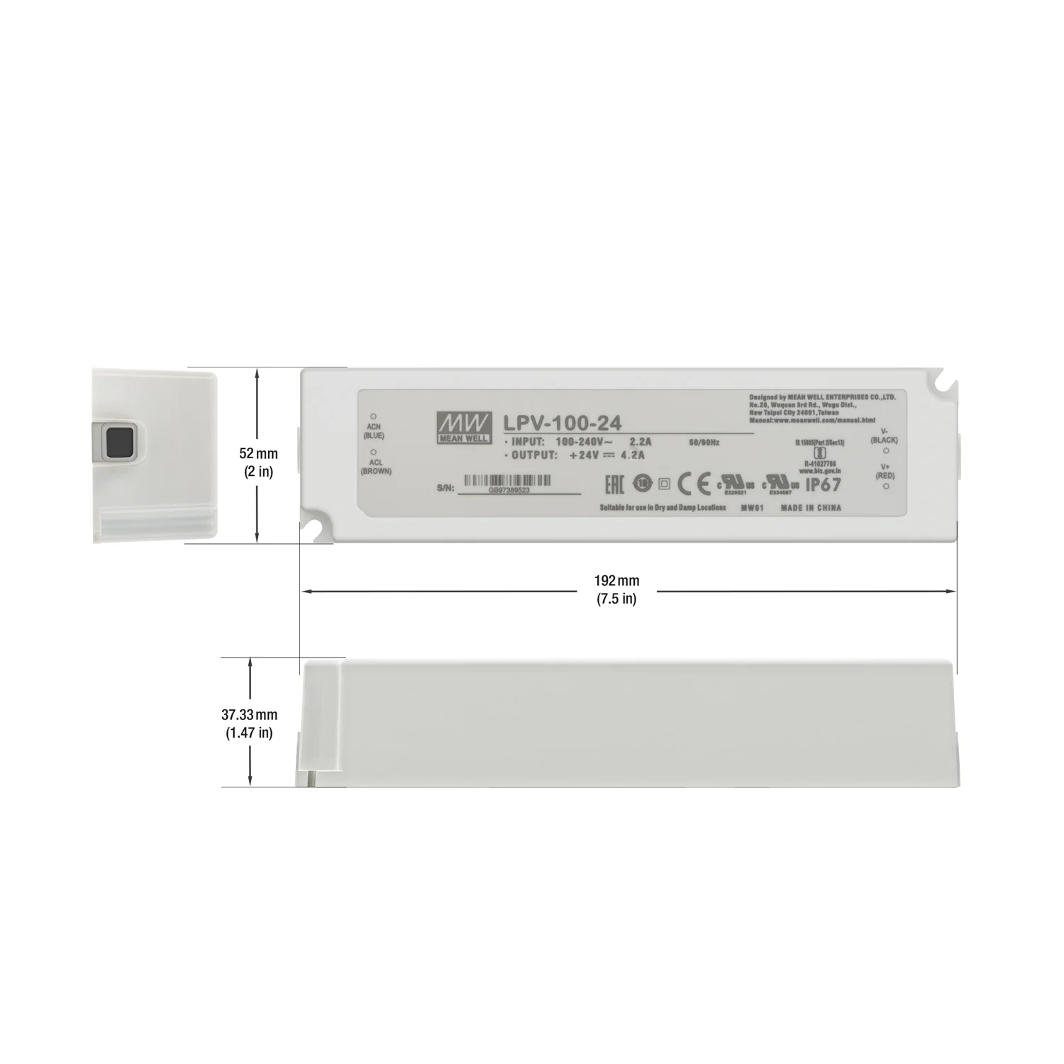 Mean Well LPV-100-24 Non-Dimmable LED Driver, 24V 4.2A 100W - Image 2