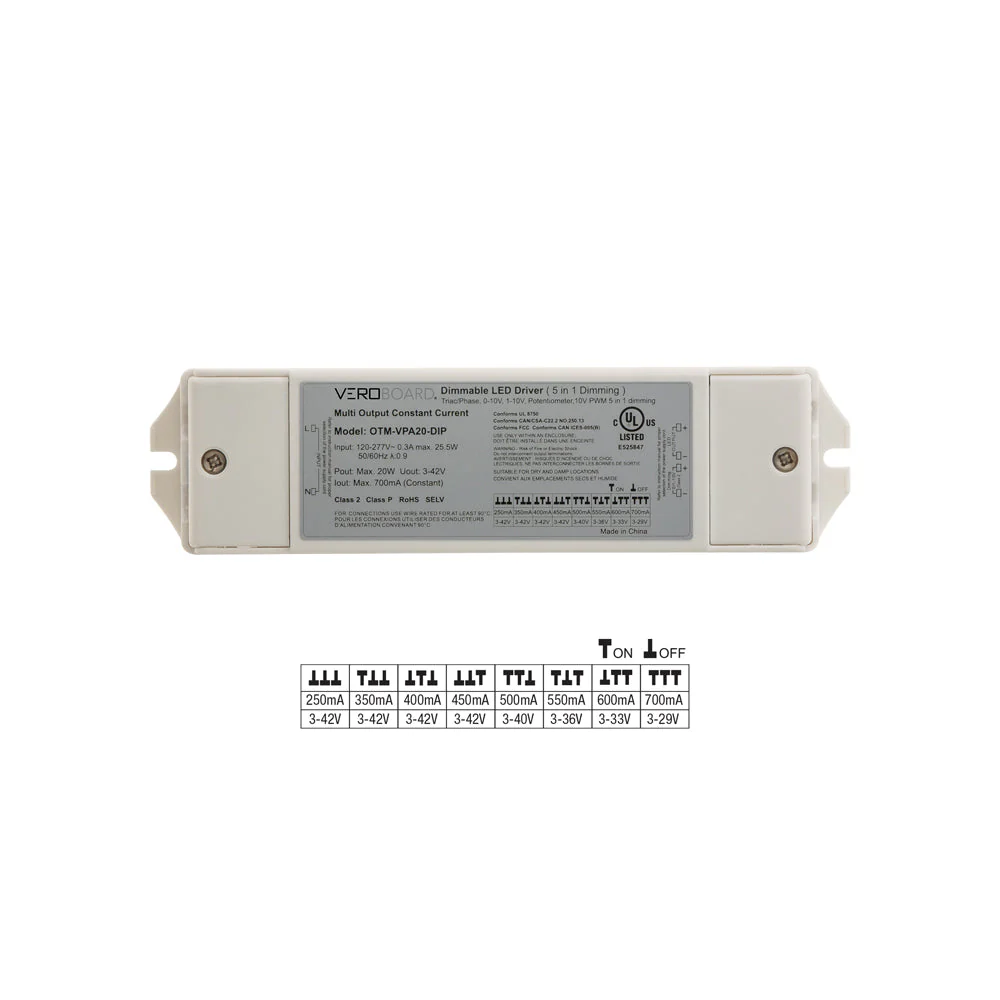 OTM-VPA20-DIP Selectable Constant Current LED Driver (5 in 1 Dimming) 250mA~700mA 3-42V 20W - Image 3