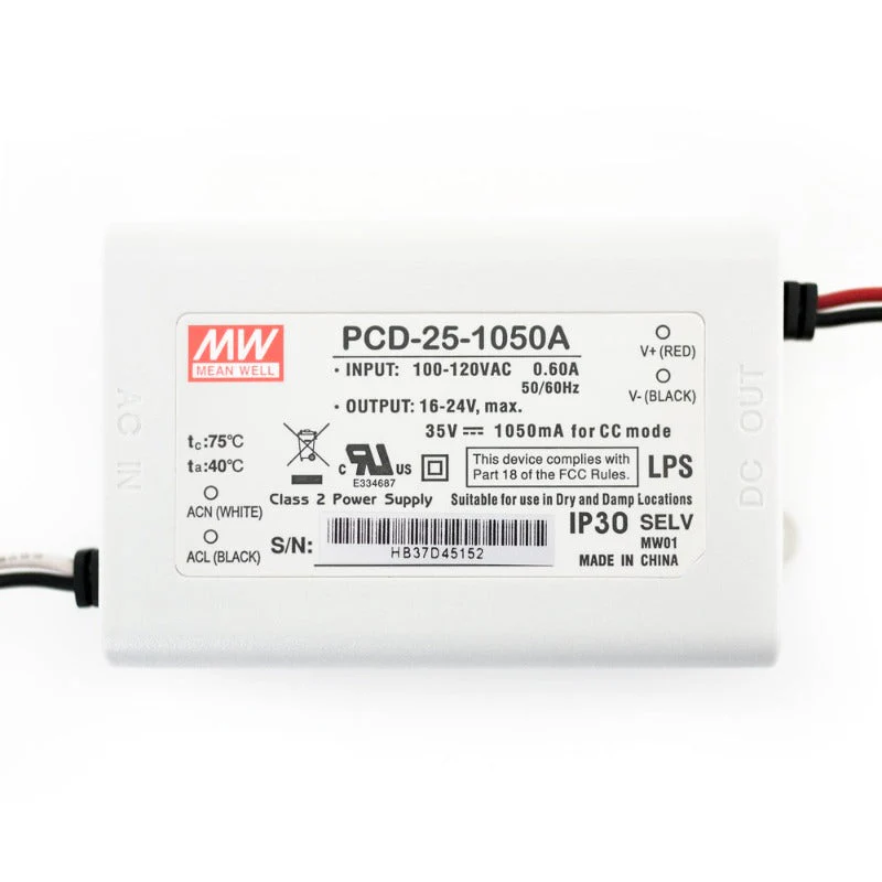 Mean Well PCD-25-1050A Constant Current LED Driver, 1050mA 16-24V 25W - Image 3