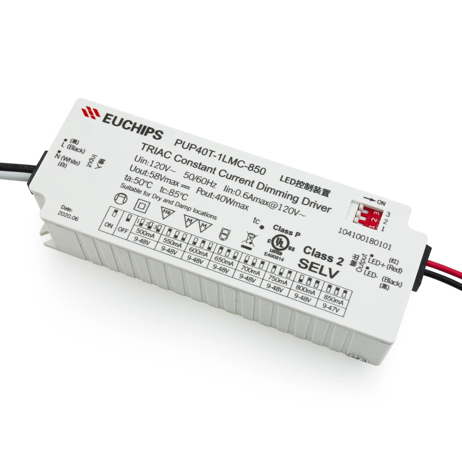 PUP40T-1LMC-850 Constant Current Driver with Selectable Current, 120V 500 to 850MA - Image 4