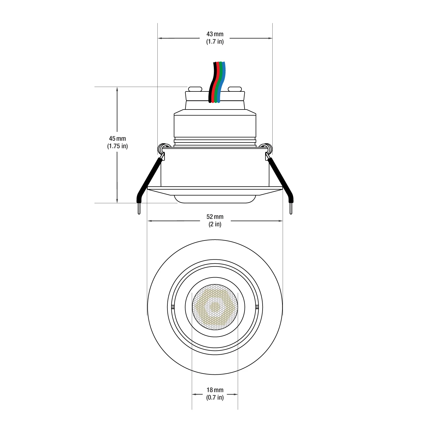 RD24-3W-RGB-BN Round Downlight / Ceiling Light, 12V 3W Brushed Nickel - Image 2