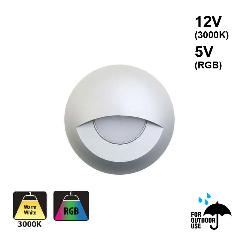 Round Outdoor Dimmable LED Step Light/ Pathway Light Eyelid Trim Silver Grey TYPE3 3000K, RGB