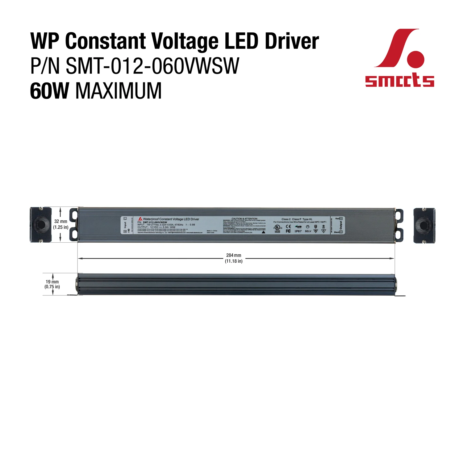 Smart Super Slim SMT-012-060VWSW Dimmable LED Driver, 12V 5A 60W