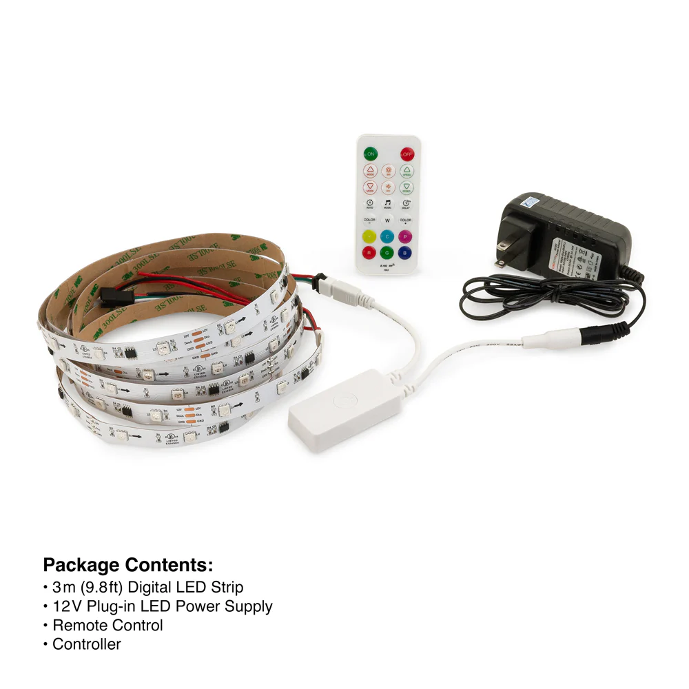 SPI (Digital) LED Strip Kit 3M(9.8ft) Indoor LED Strip WS2811, 12V 1.8(w/ft) 750(Lm/ft) 30(LEDs/m) Addressable(WS2811) RGB - Image 2