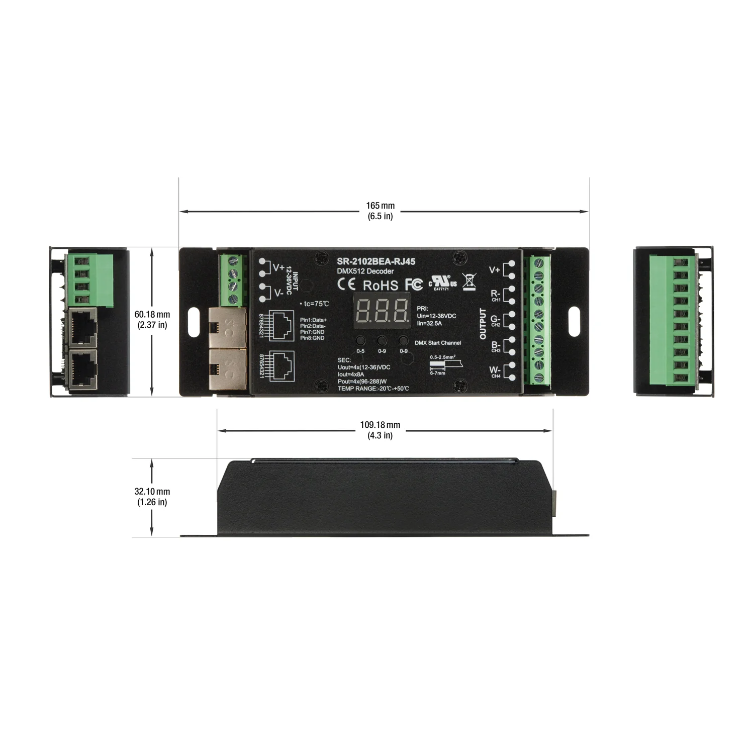 SR-2102BEA-RJ45 4CH DMX512 CV Driver with RJ45 Port connector RGBW DMX512 Decoder - Image 2