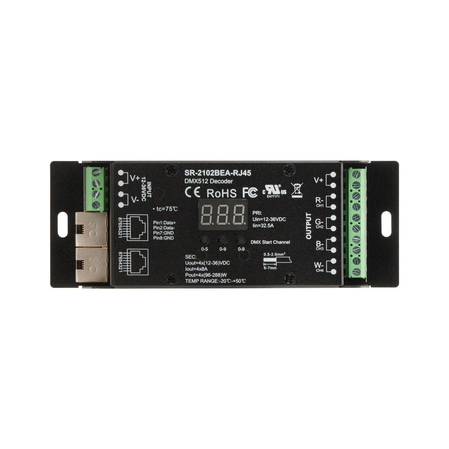 SR-2102BEA-RJ45 4CH DMX512 CV Driver with RJ45 Port connector RGBW DMX512 Decoder - Image 3