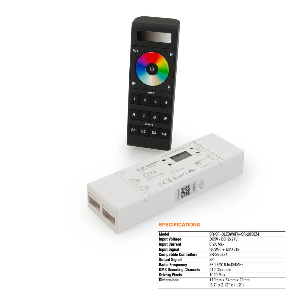 SR-SPI-OLED(WiFi) DMX LED Light Receiver with SR-2858Z4 Remote Controller, 5-24V DC - Image 5