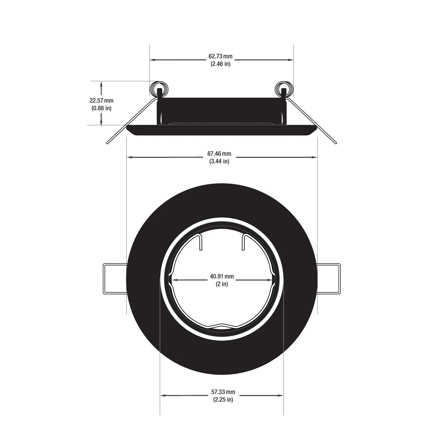 T-69 MR16 Light Fixture (Black), 12V 2.5 inch Round Recessed Surface Adjustable Gimbal Trim - Image 2