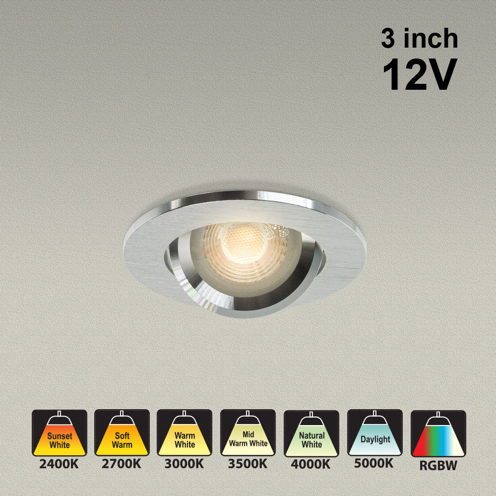 MTR-70T 12V Recessed LED Light Fixture, 3 inch Round Recessed Brushed Chrome