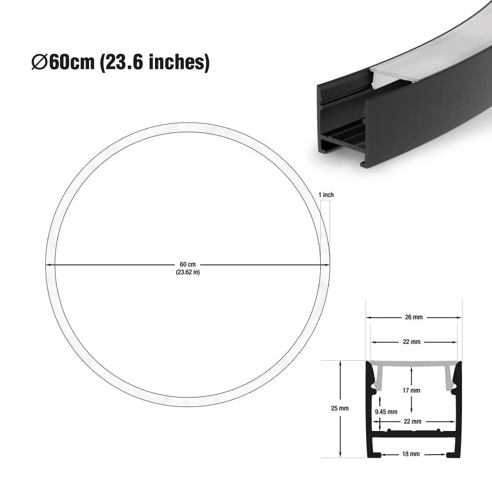 Type 45 Circle hanging Light Fixture Black, 60cm (23.6in) - Image 3