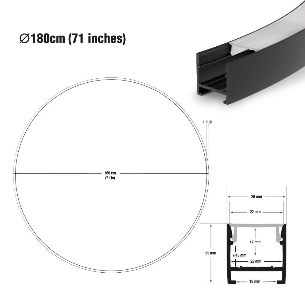 Type 48, Circle hanging Light Fixture Black, 180cm (71in) - Image 3