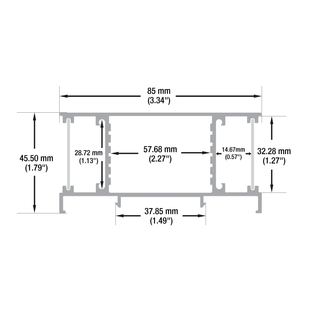 Type 8, Up-Down Linear Wall Mount Aluminum LED Strip Channel with Internal Driver Spacing, 2Meters (78inches) - Image 2