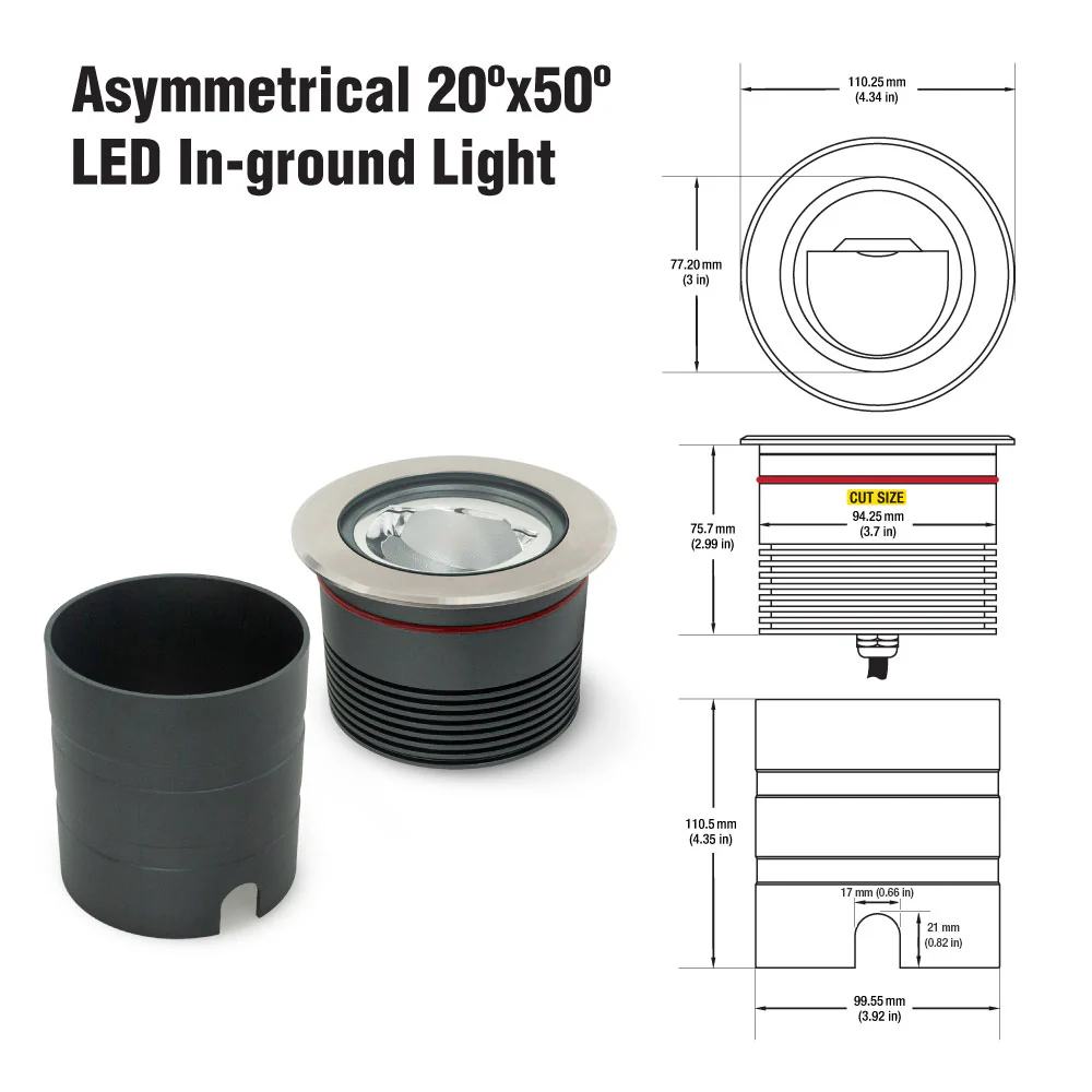 Outdoor Round Recessed Inground Light, 24V 15W 3000K Asymmetrical Beam angle - Image 2
