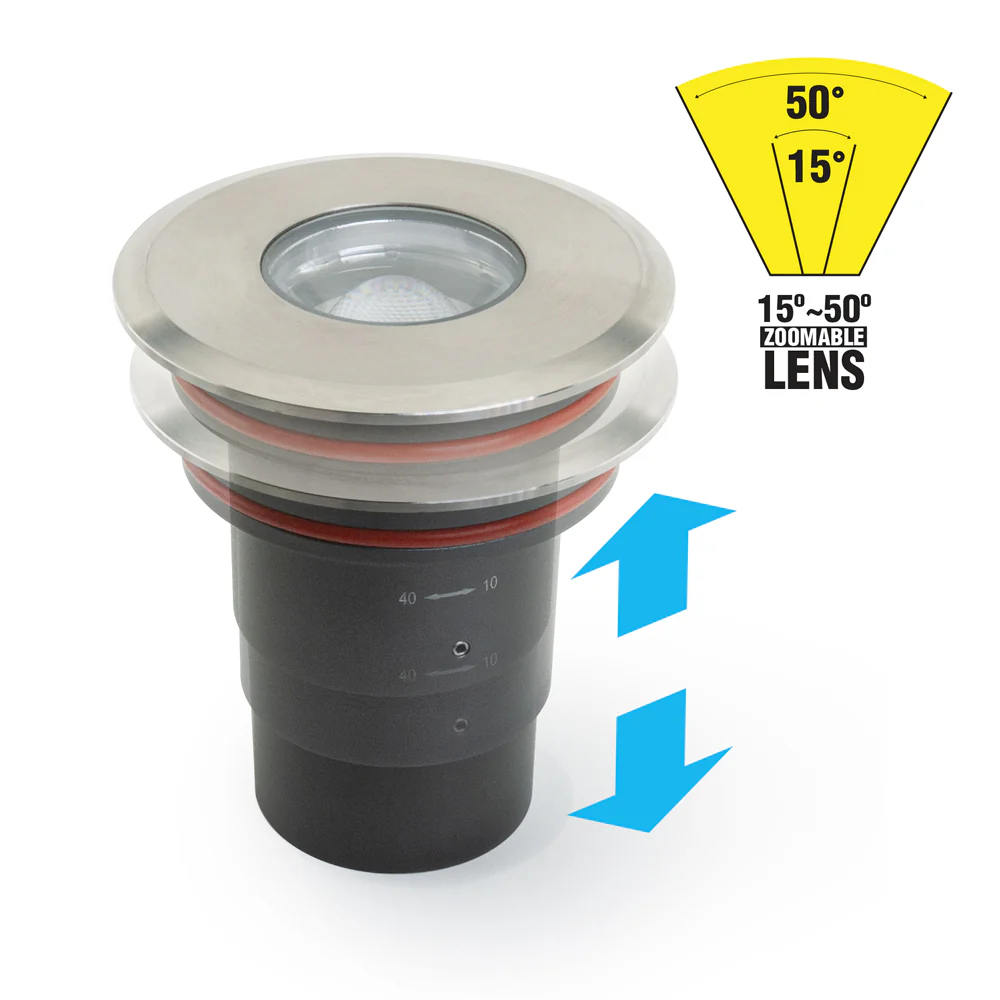 UL-8W-COB-0800-J Dia Round Adjustable Beam Direction Zoomable In-Ground Up light 12-24V 8W 3000K(Warm White) - Image 5