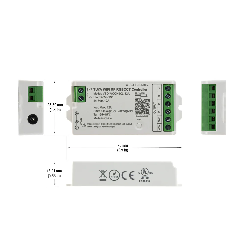 WCON5CL-12A-RGBCCT RF LED Light RGBCCT Receiver 2.4G Tuya App - Image 2