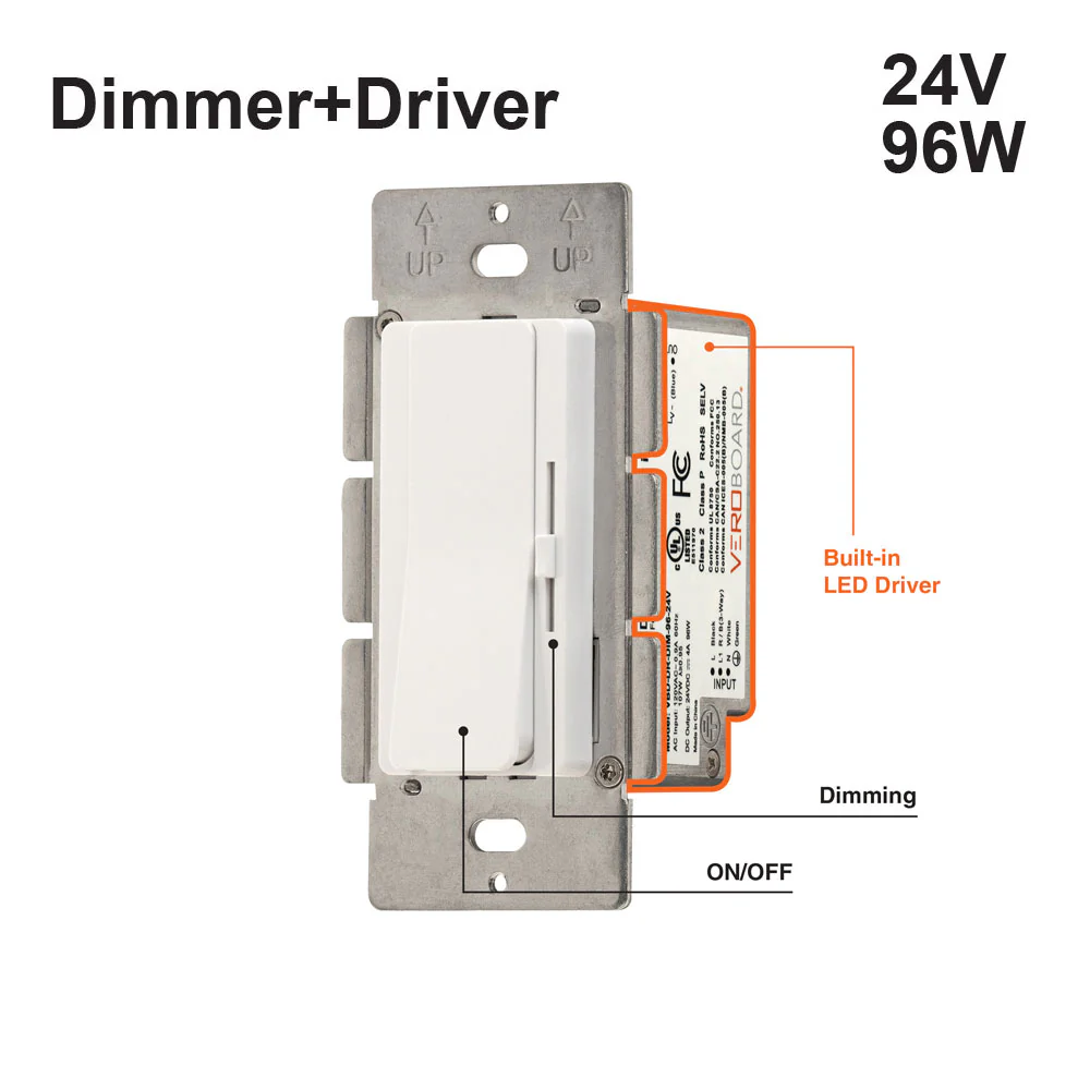 Single Gang Dimmer+Driver 2in1 96W 24V class2. Single pole/ 3Way