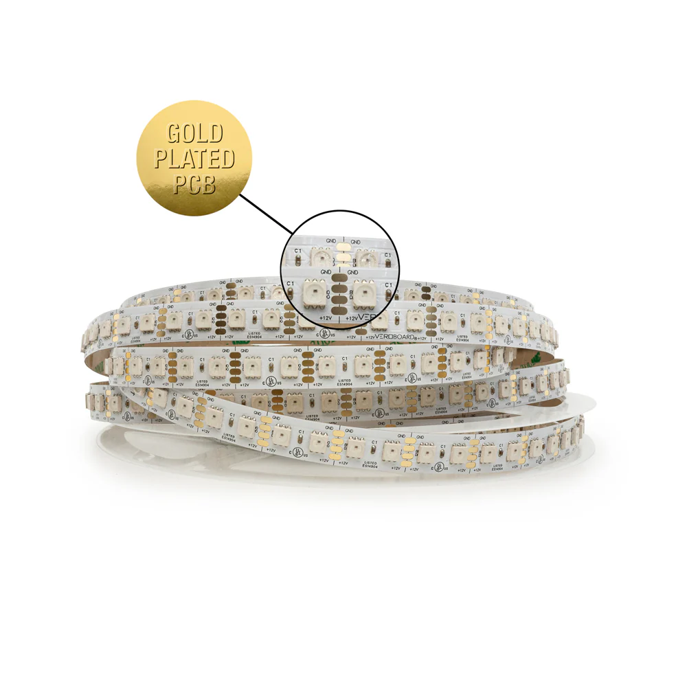 5M(16.4ft) Indoor LED Strip WS2815, 12V 4.5(w/ft) 96(LEDs/m) Addressable RGB Gold PCB - Image 5