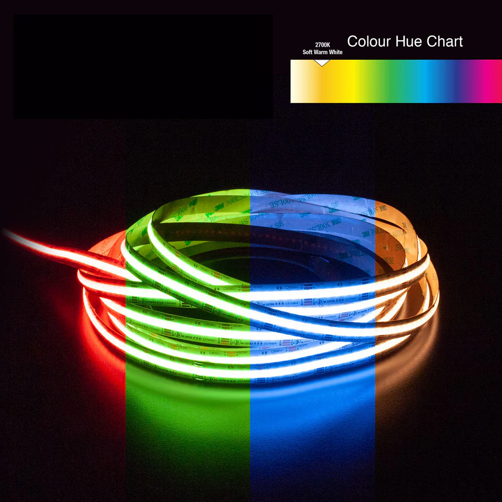 5M(16.4ft) Indoor LED Strip COB, 24V 6.6(w/ft) 896(LEDs/m) RGBW Gold PCB RGB27K