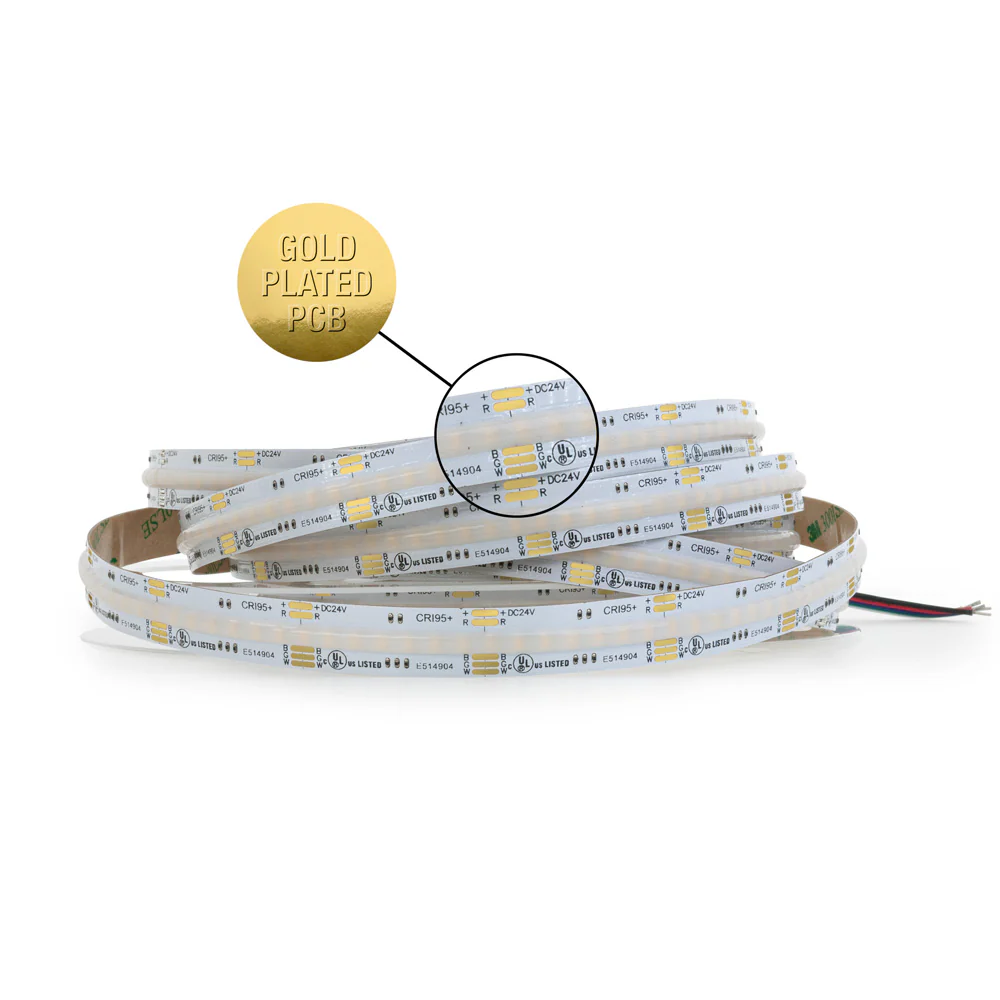5M(16.4ft) Indoor LED Strip COB, 24V 6.6(w/ft) 896(LEDs/m) RGBW Gold PCB RGB27K - Image 4
