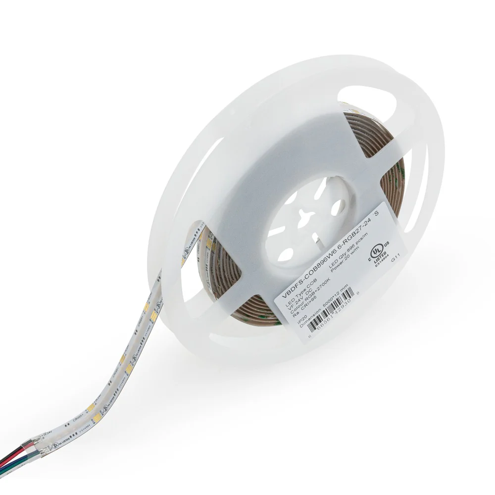 5M(16.4ft) Indoor LED Strip COB, 24V 6.6(w/ft) 896(LEDs/m) RGBW Gold PCB RGB27K - Image 5