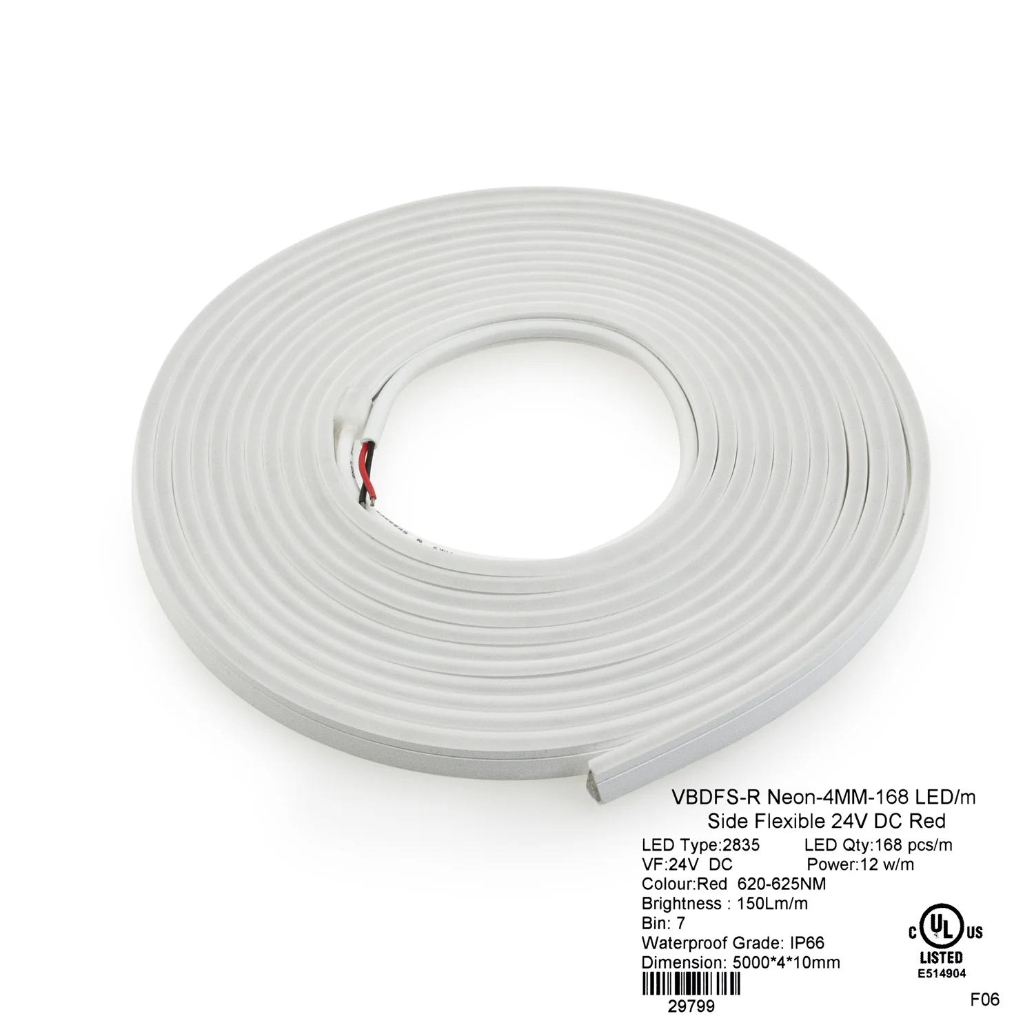 5M(16.4ft) LED Neon light Strip FS-R Neon-4MM-168 LED/m, Red color Dimmable Silicone Waterproof Casing Side Emitting. - Image 6