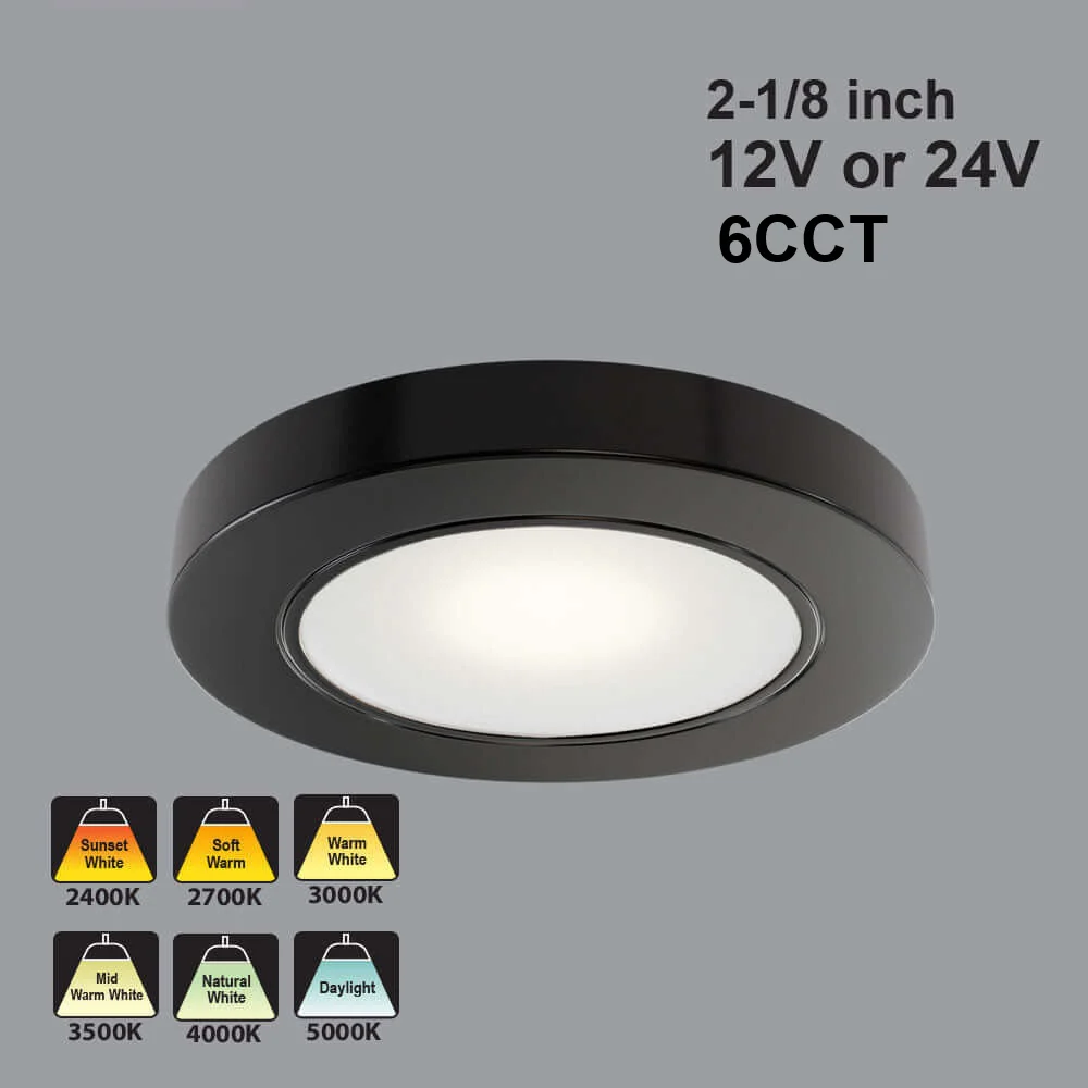 2R25-1224V-6CCT-Black Round Cabinet Light 12-24V 2.7W selectable6CCT