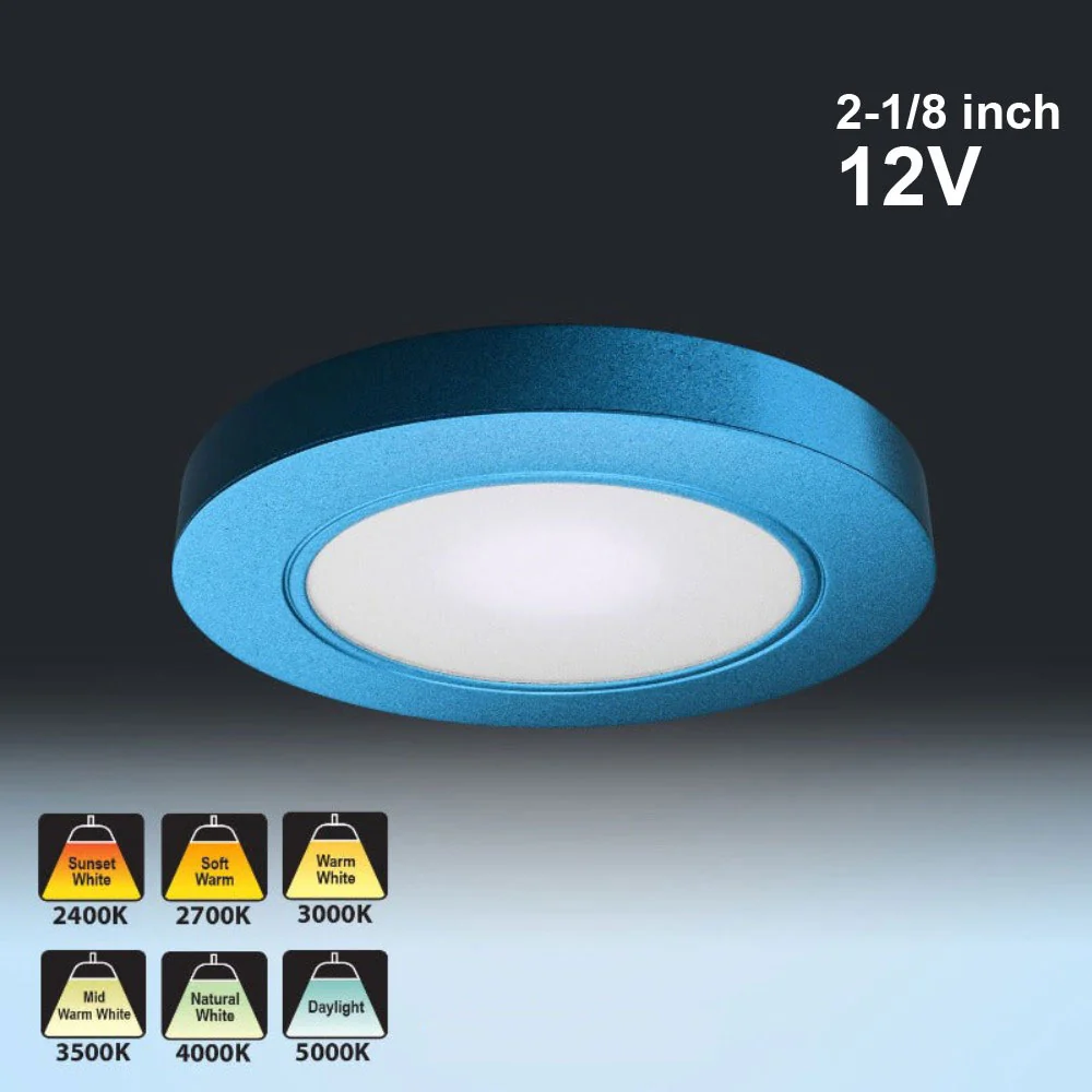 R25-12V-Blue Round LED Cabinet Puck Light, 12V 2.5W CCT(2.4K, 2.7K, 3K, 3.5K, 4K, 5K)