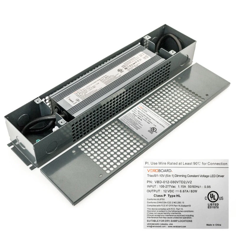 VBD-012-080VTD2JV2 Triac/0-10V Dimmable Constant Voltage LED Driver, 12V 80W 100-277V AC - Image 3