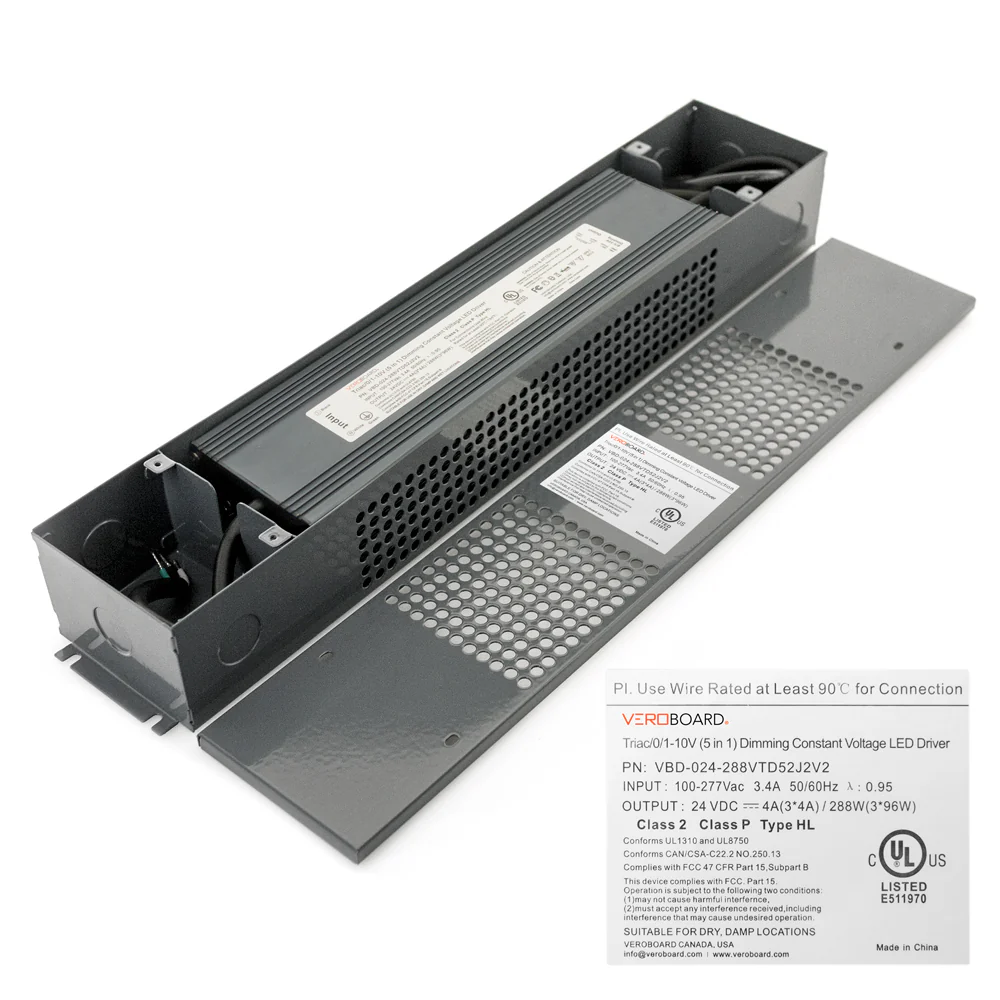 VBD-024-288VTD52J2V2 Triac/0-10V Dimmable LED Driver, 24V 288W(3x96W) 100-277V AC - Image 3