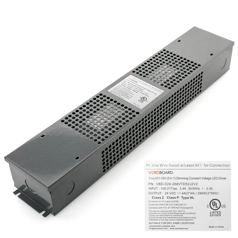 VBD-024-288VTD52J2V2 Triac/0-10V Dimmable LED Driver, 24V 288W(3x96W) 100-277V AC - Image 5