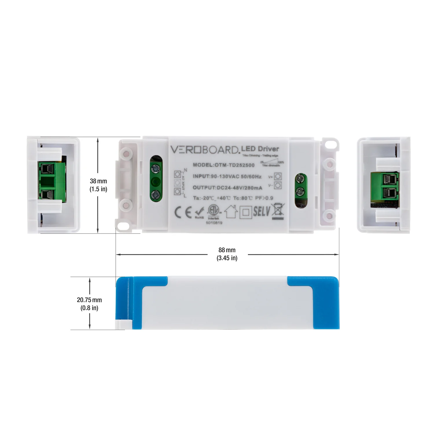 OTM-TD252500-280 Constant Current Triac Dimming LED Driver, 280mA 24-48V 12W Dimmable - Image 2
