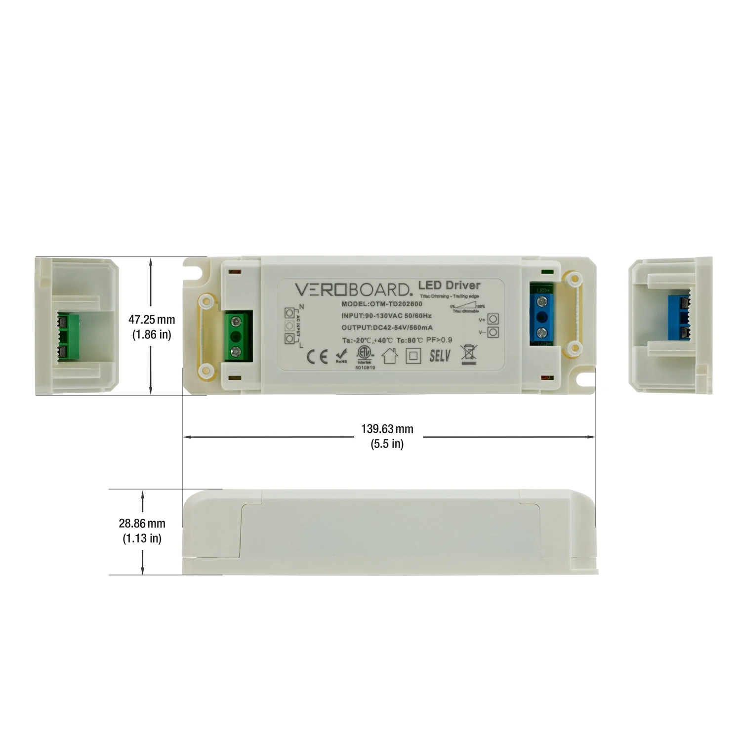 OTM-TD202800-560-28 Constant Current Triac Dimming LED Driver, 560mA 42-54V 28W - Image 2