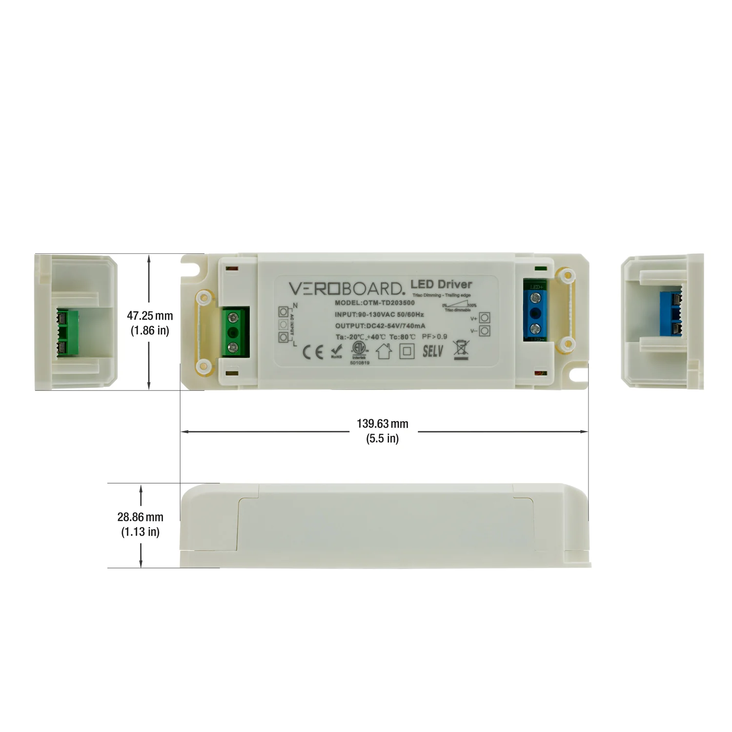 OTM-TD203500-740-38 Constant Current Triac Dimming LED Driver, 740mA 42-54V 38W - Image 2