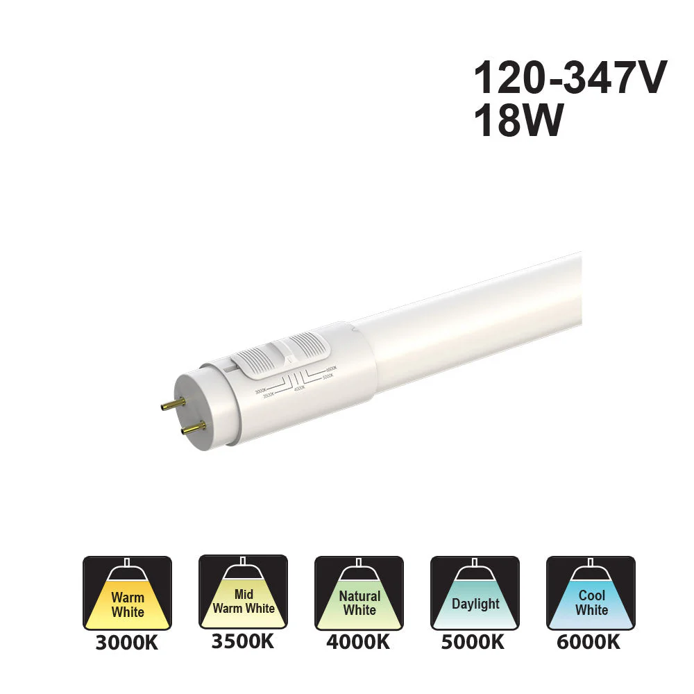 Votatec 4FT T8 Glass LED Tube with Plastic Coating- 5Way CCT Adjustable PV-4FT-18WAB4XS(1600K) AC120-347V 18W (3K, 3.5K, 4K, 5K, 6.5K)