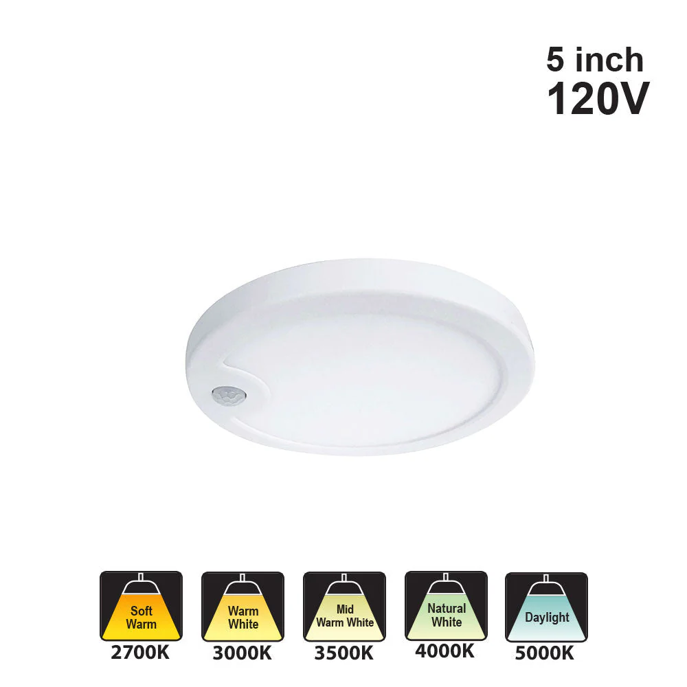 Votatec 5″ PIR Slim Flush Mount – 5CCT Adjustable VO-RP5W8-120-5WAY-PIR 120V 8W CCT(2.7K, 3K, 3.5K, 4K, 5K)