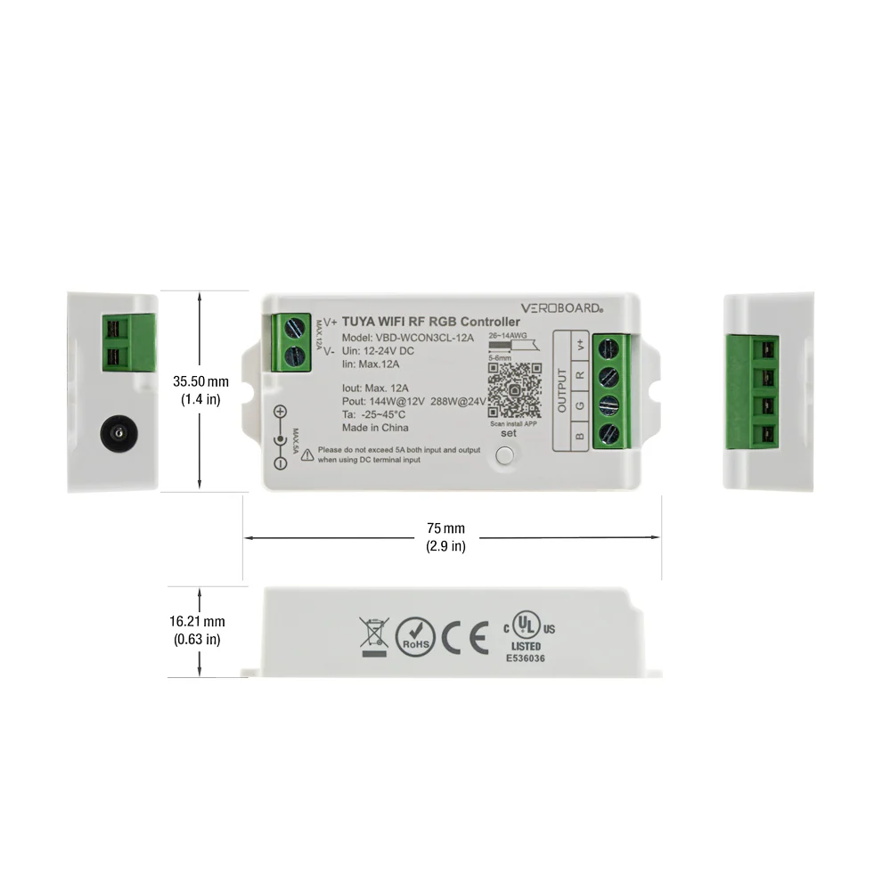 WCON3CL-12A-RGB RF LED Light RGB Receiver 12-24V DC 2.4G Tuya App - Image 2